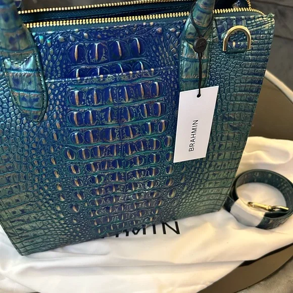 Brahmin Blue Satchel with Gold Accents (Caroline Dragon Melbourne) - Picture 5 of 8